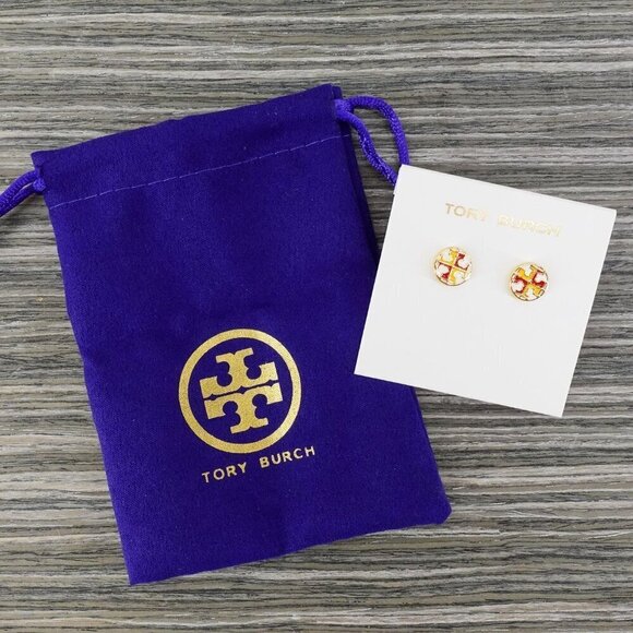 Tory Burch Kira Enamel Circle Stud Earrings Enamel/Titanium Posts/Tory Gold OS - Picture 13 of 13